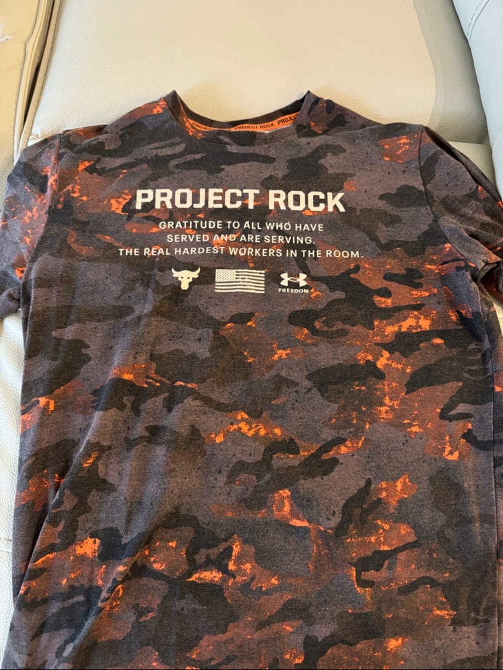 Under Armour Project Rock Black and Orange Camo Short Sleeve Tee